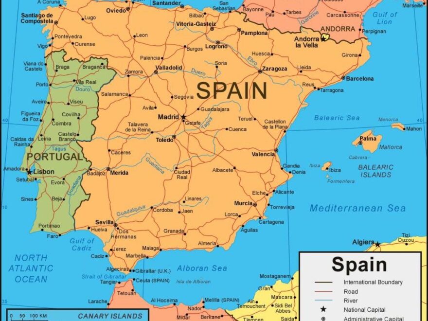 Map Of Spain And Surrounding Countries Map Of Spain And Neighboring Countries Southern Europe Europe