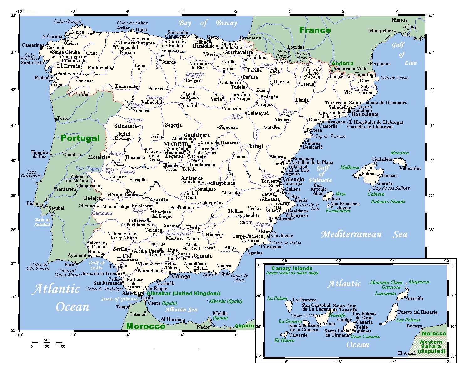 Map Of Spain With Cities Spain Map With Cities Vidiani Maps Of All Countries In One Place