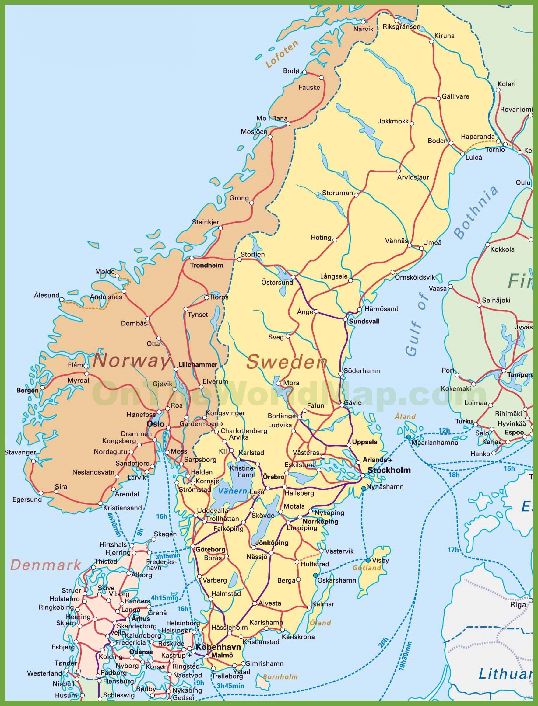 Map Of Sweden Norway And Denmark Ontheworldmap