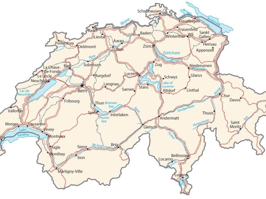 Map Of Switzerland Cities And Roads GIS Geography Worksheets Library
