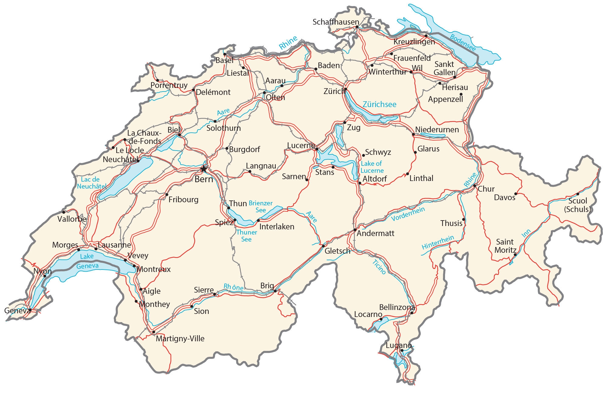 Map Of Switzerland Cities And Roads GIS Geography Worksheets Library