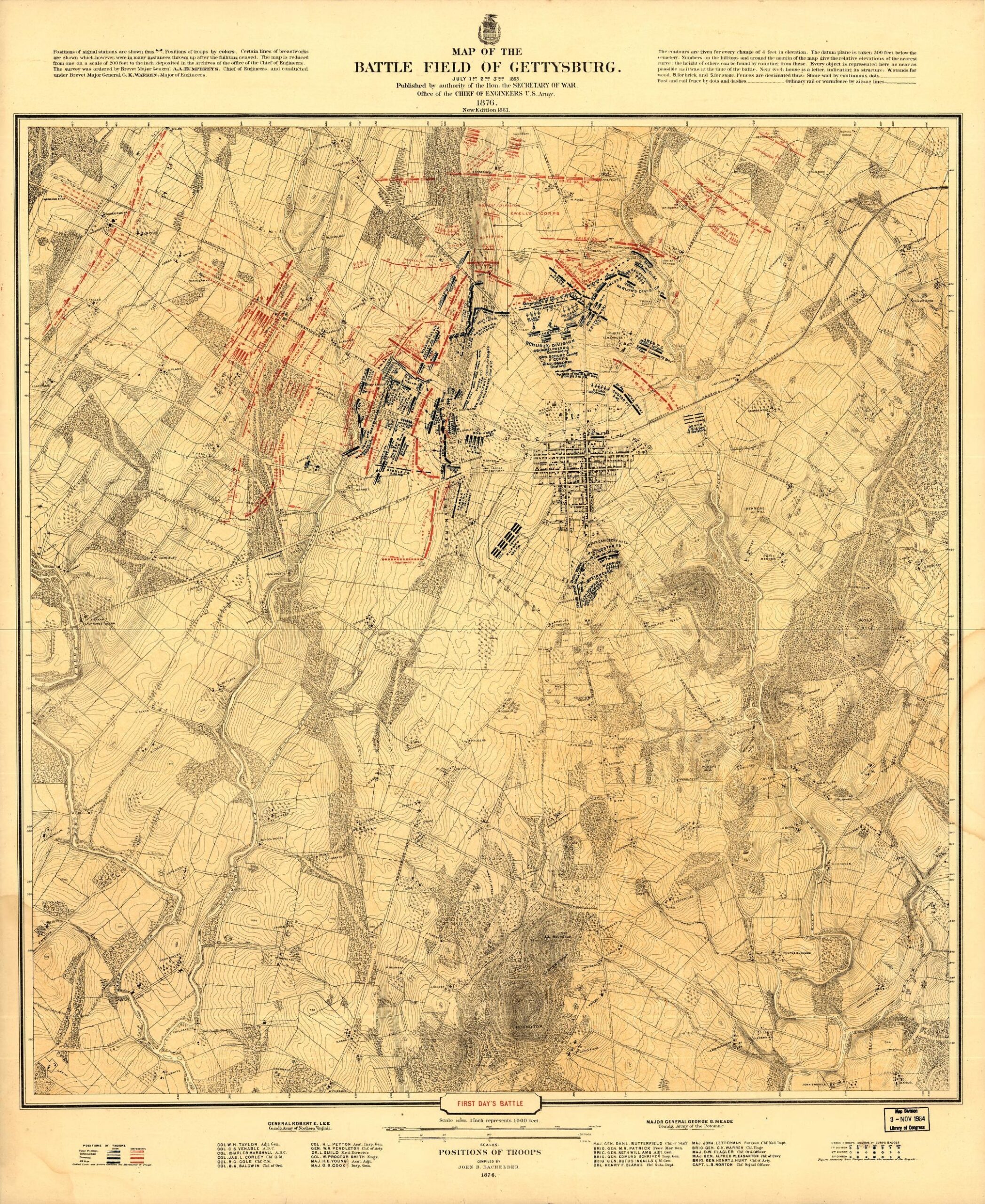 Map Of The Battlefield Of Gettysburg July 1st 2nd 3rd 1863 Map 3 Library Of Congress