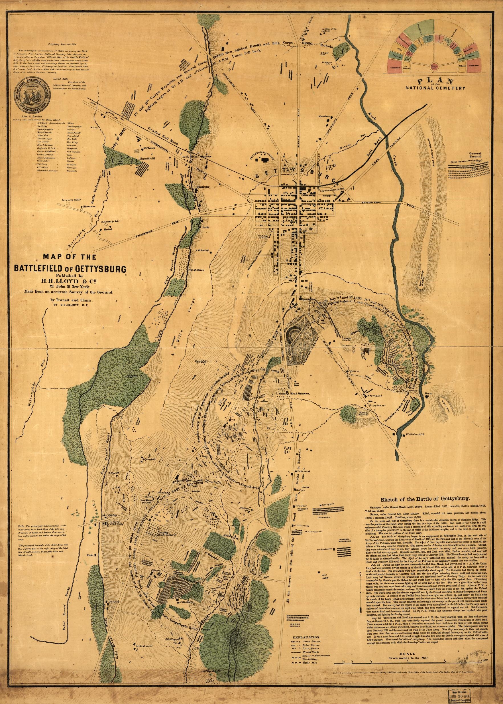 Map Of The Battlefield Of Gettysburg Library Of Congress