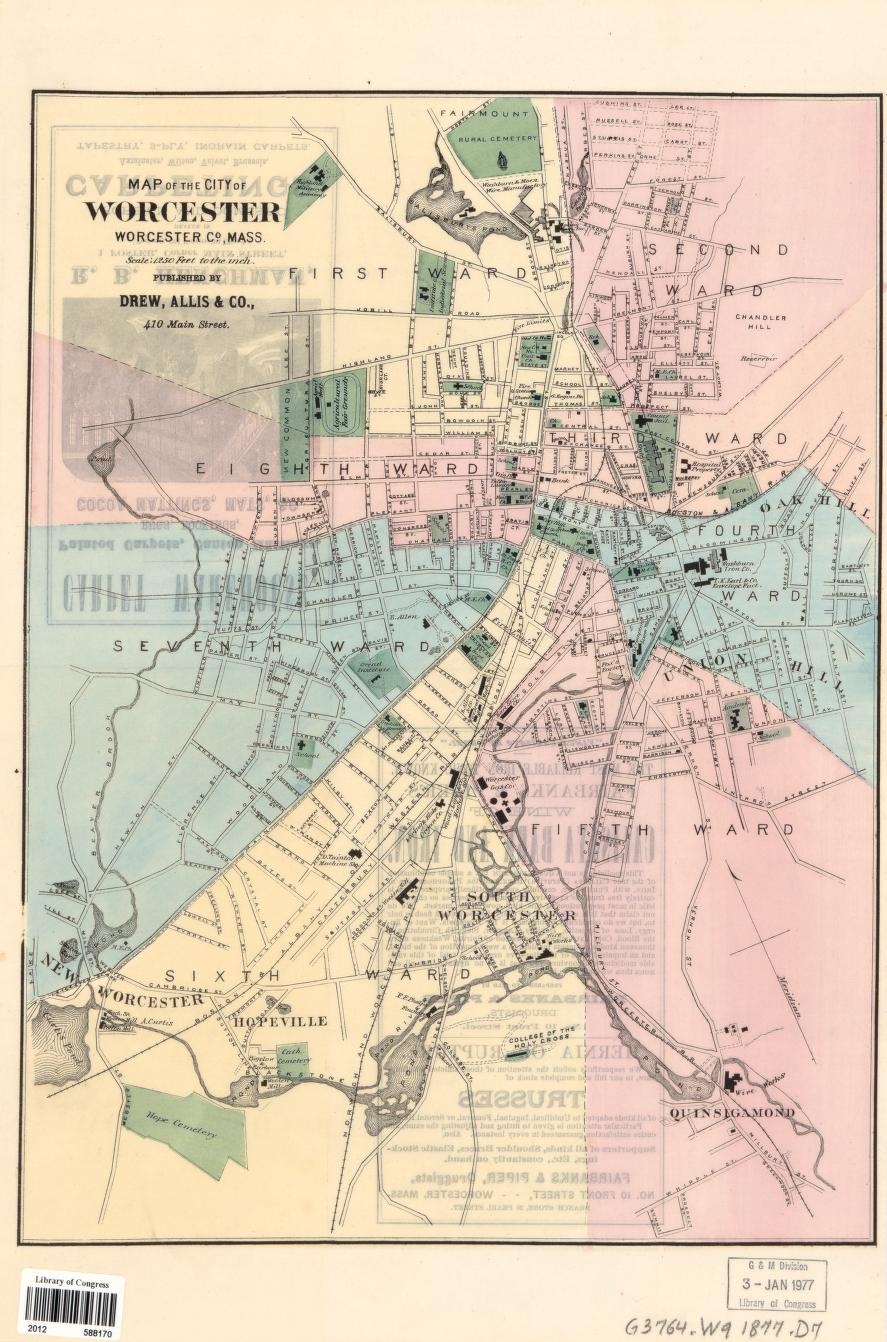 Map Of The City Of Worcester Worcester Co Mass Library Of Congress