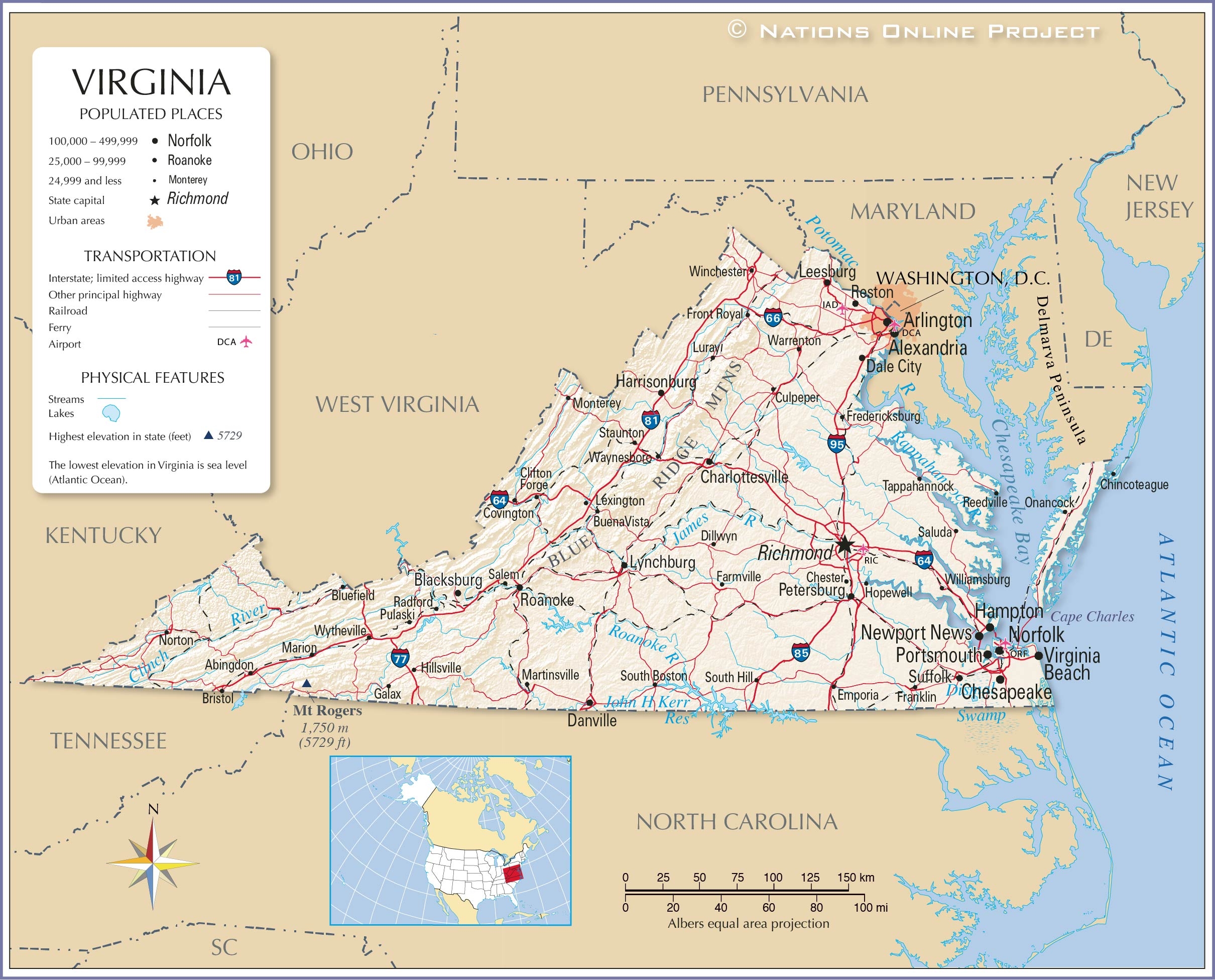 Map Of The Commonwealth Of Virginia USA Nations Online Project Map Of The Commonwealth Of Virginia USA Nations Online Project
