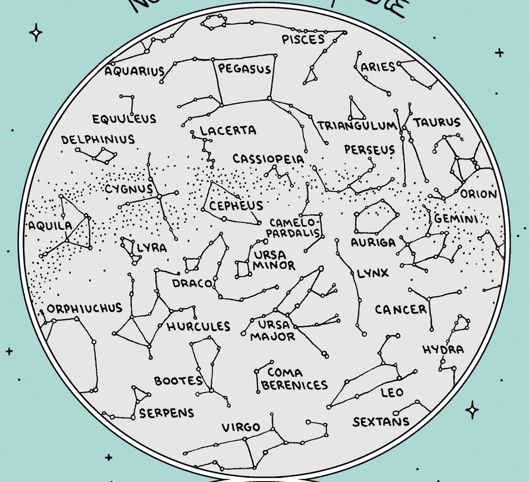 Map Of The Constellations Star Chart Hand drawn Digital Printable Worksheets Library