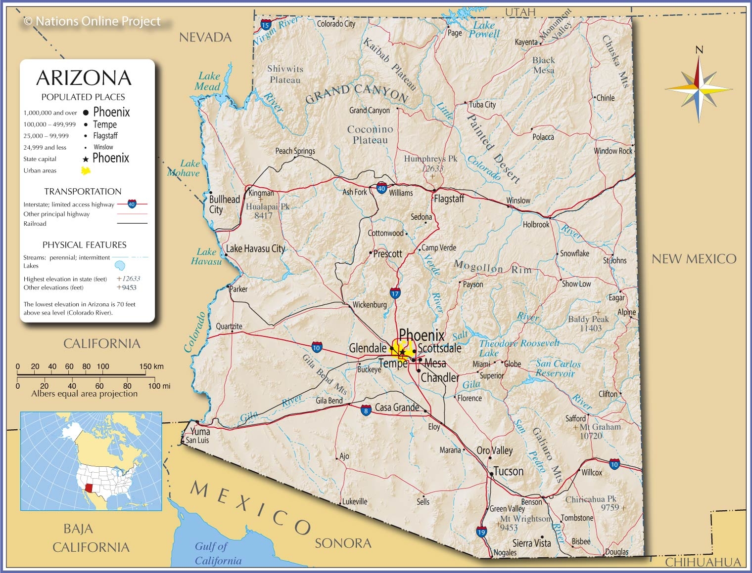 Map Of The State Of Arizona USA Nations Online Project