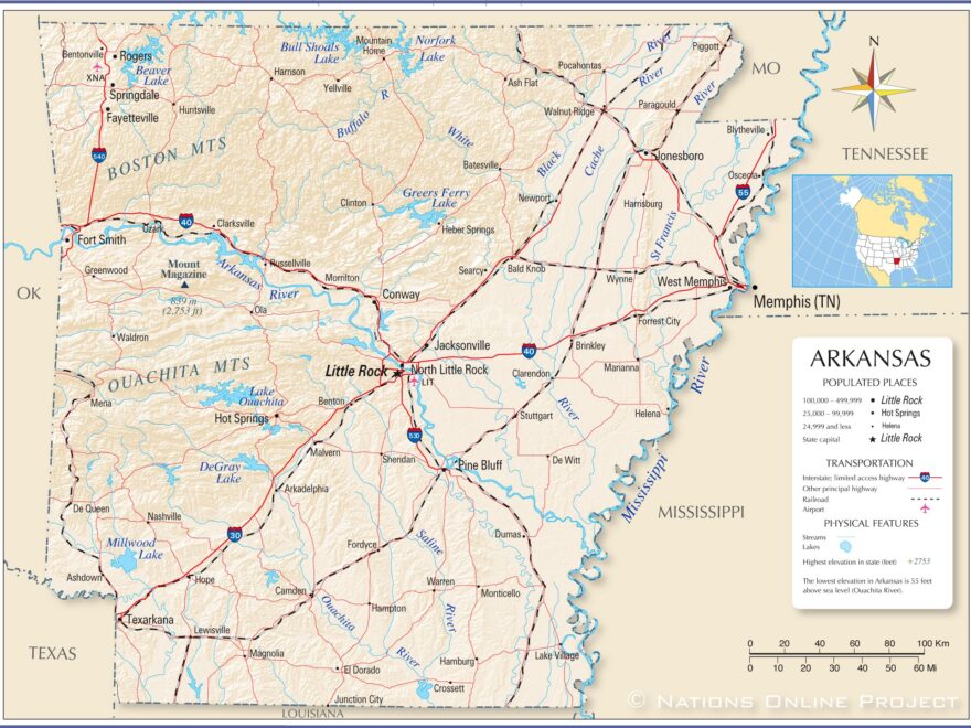 Map Of The State Of Arkansas USA Nations Online Project