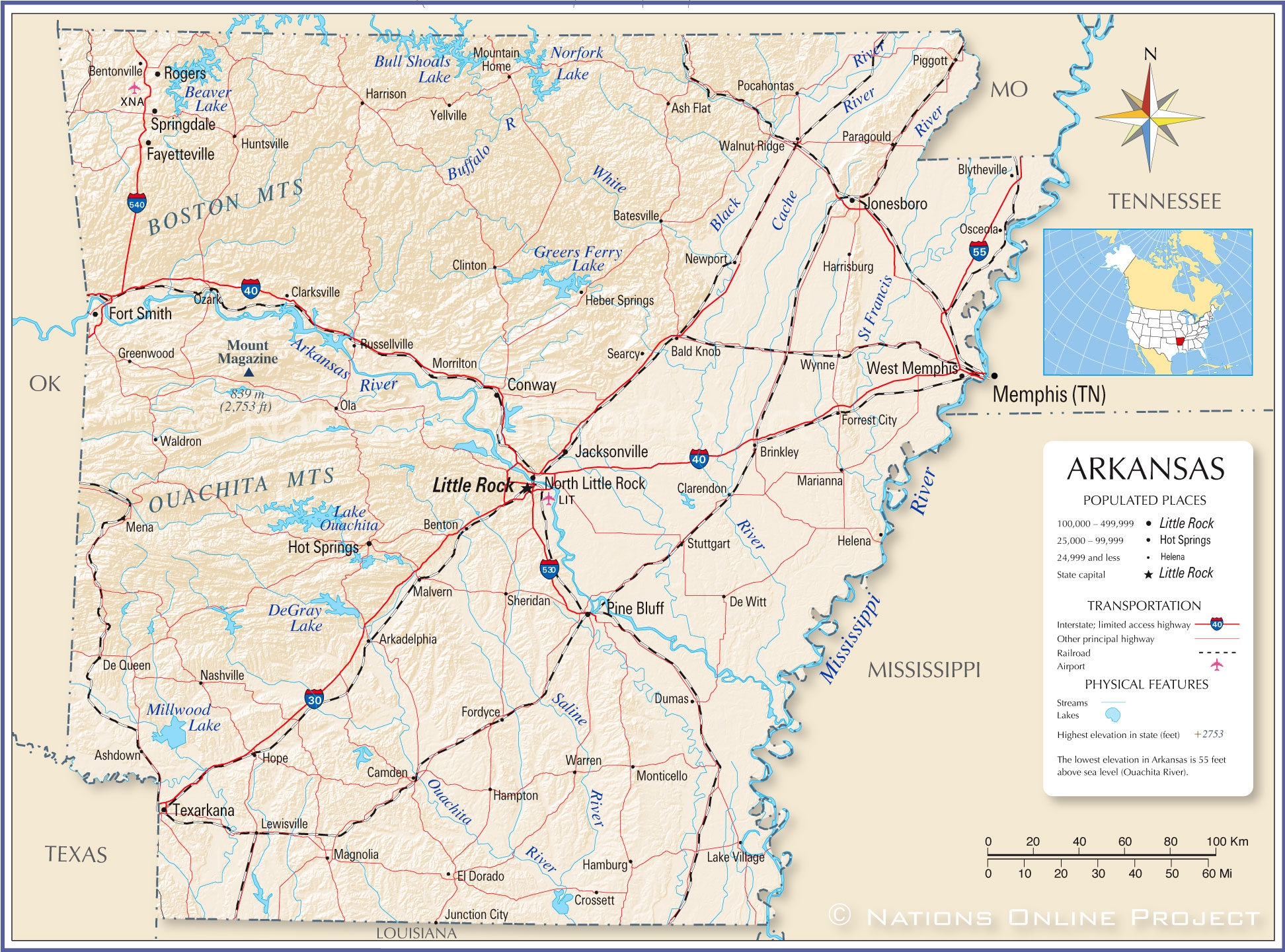 Map Of The State Of Arkansas USA Nations Online Project