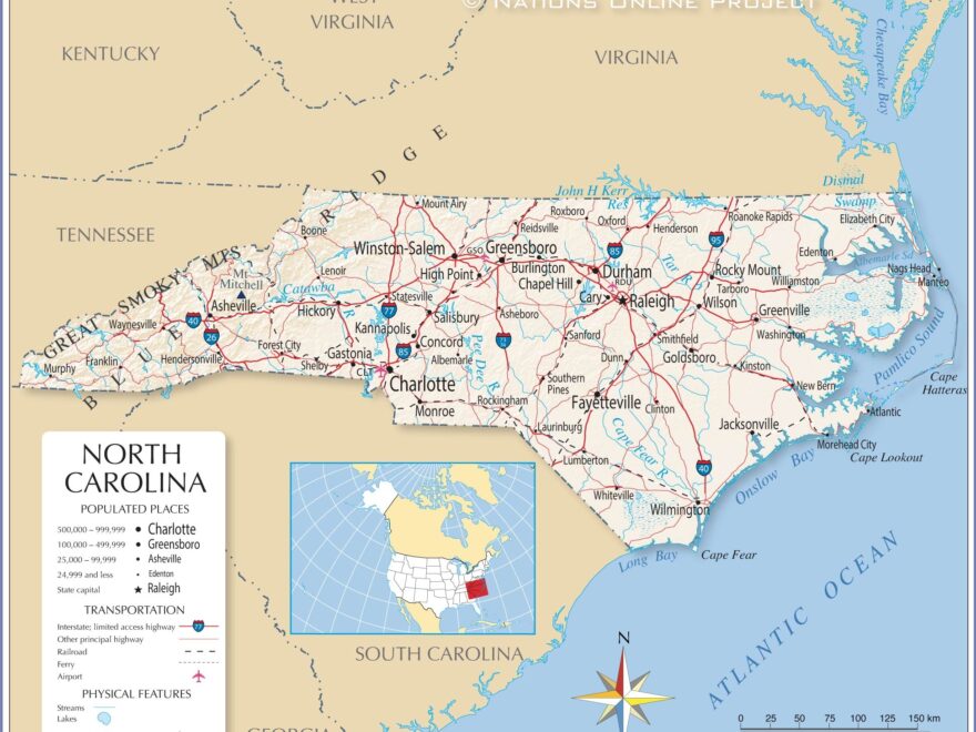 Map Of The State Of North Carolina USA Nations Online Project