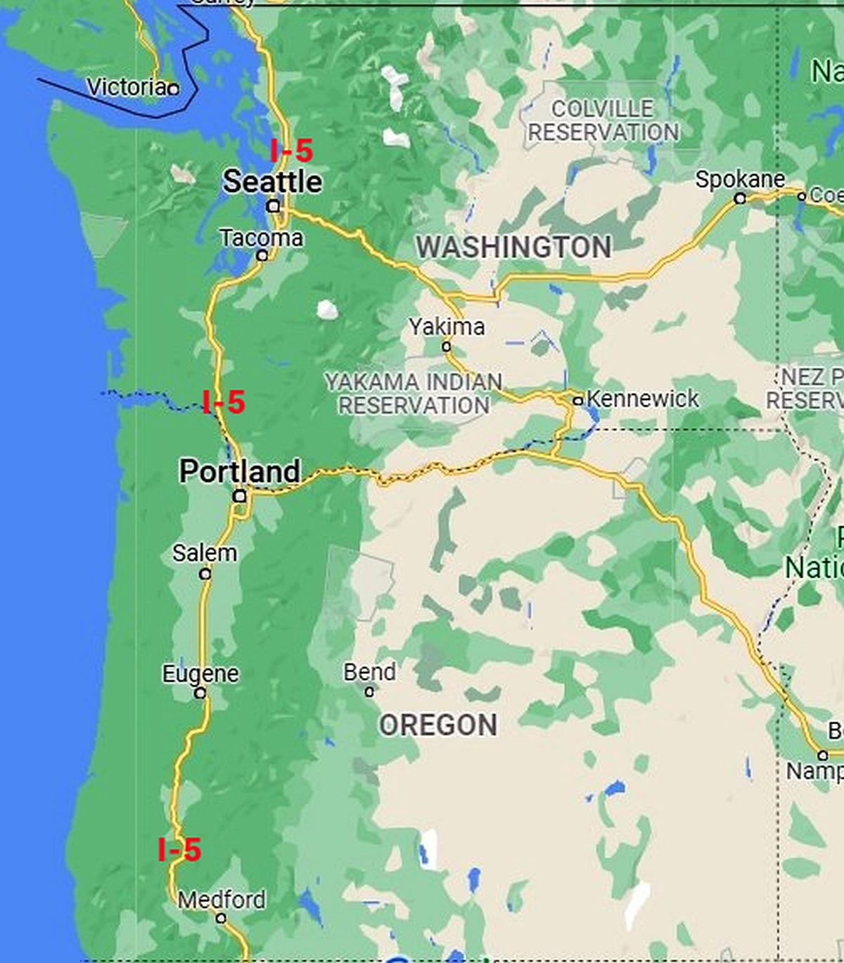 Map Of The Washington Oregon Portion Of Interstate 5 FWS gov
