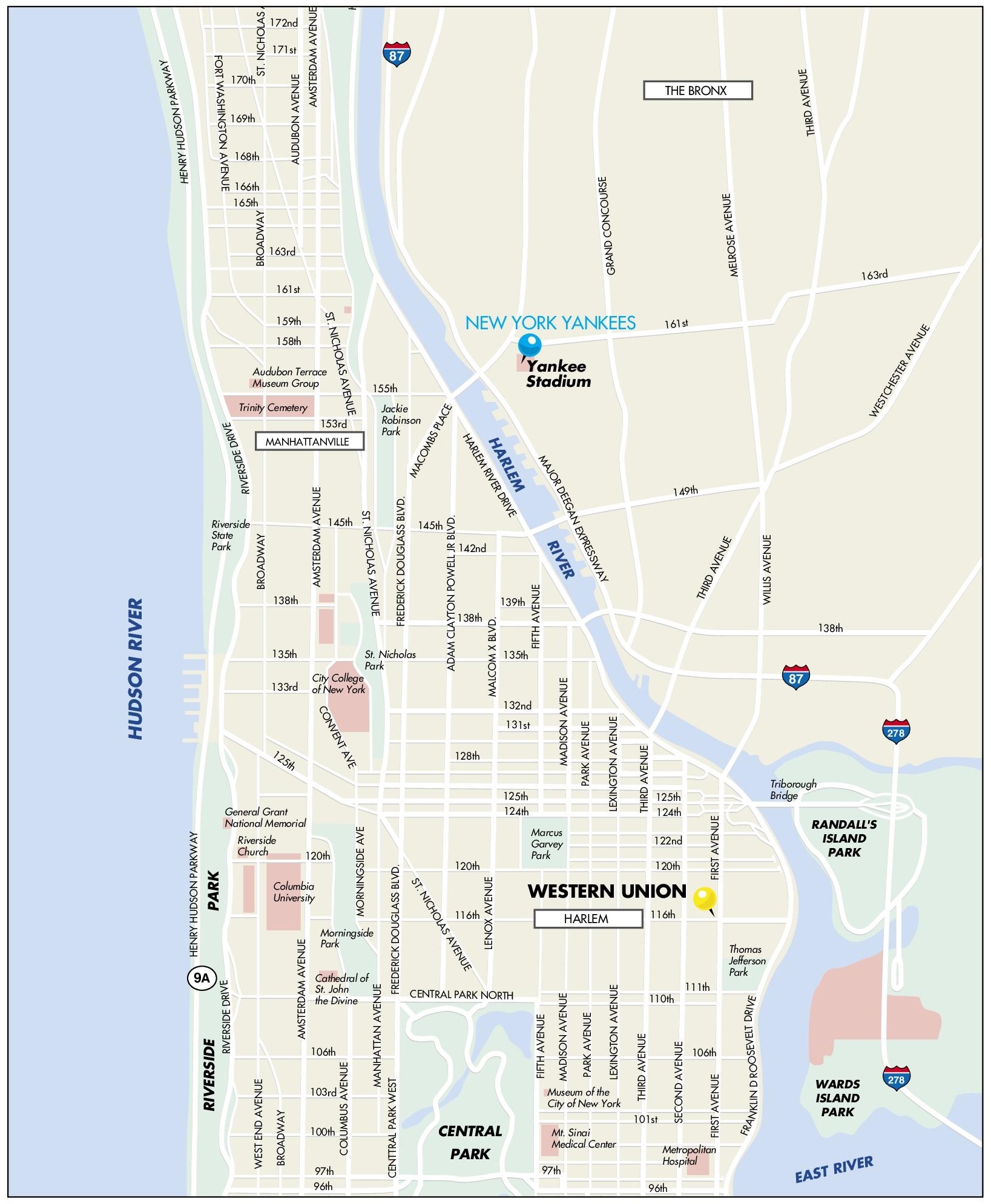 Map Of Upper Manhattan And Harlem Ontheworldmap