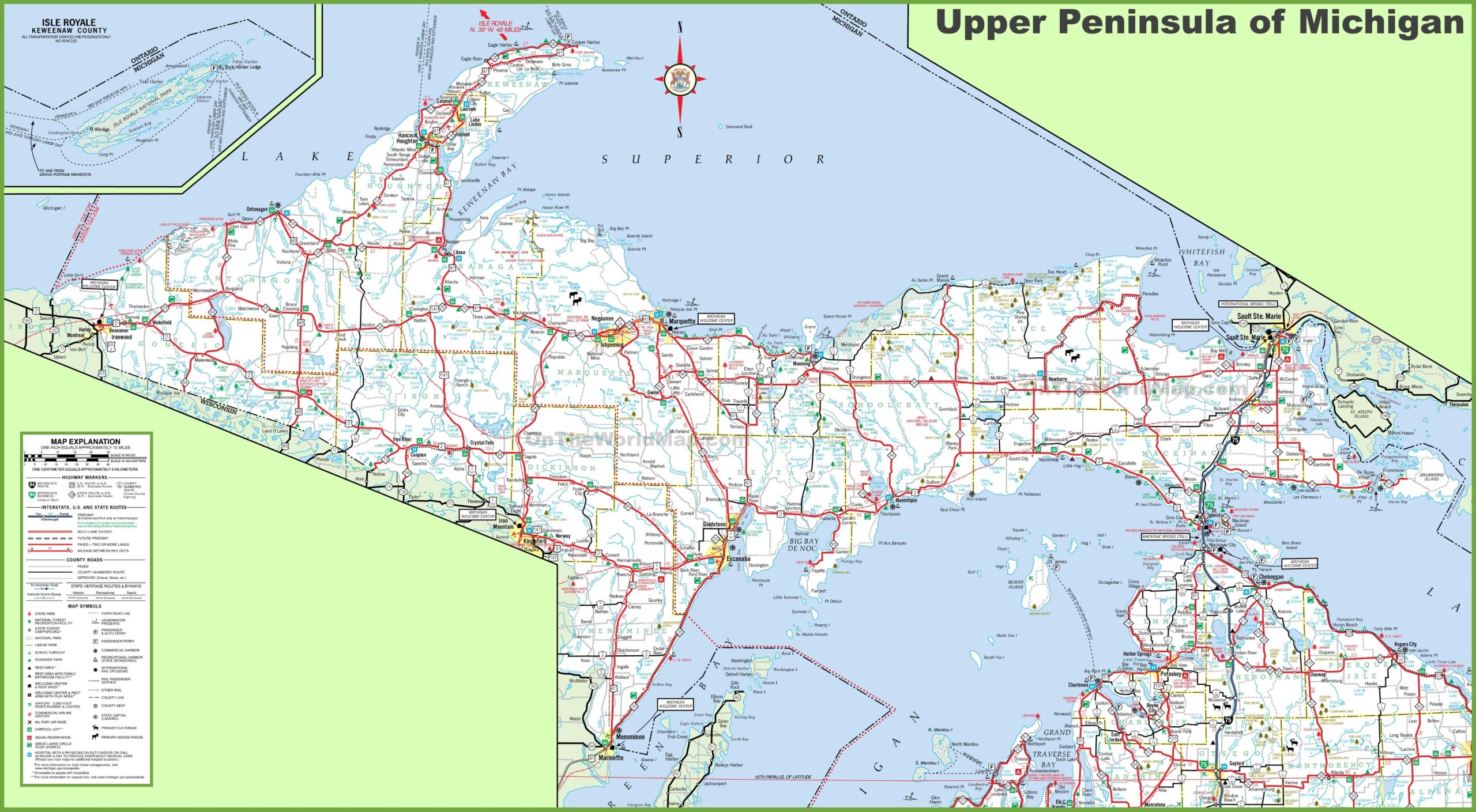 Map Of Upper Peninsula Of Michigan Ontheworldmap Map Of Upper Peninsula Of Michigan Ontheworldmap