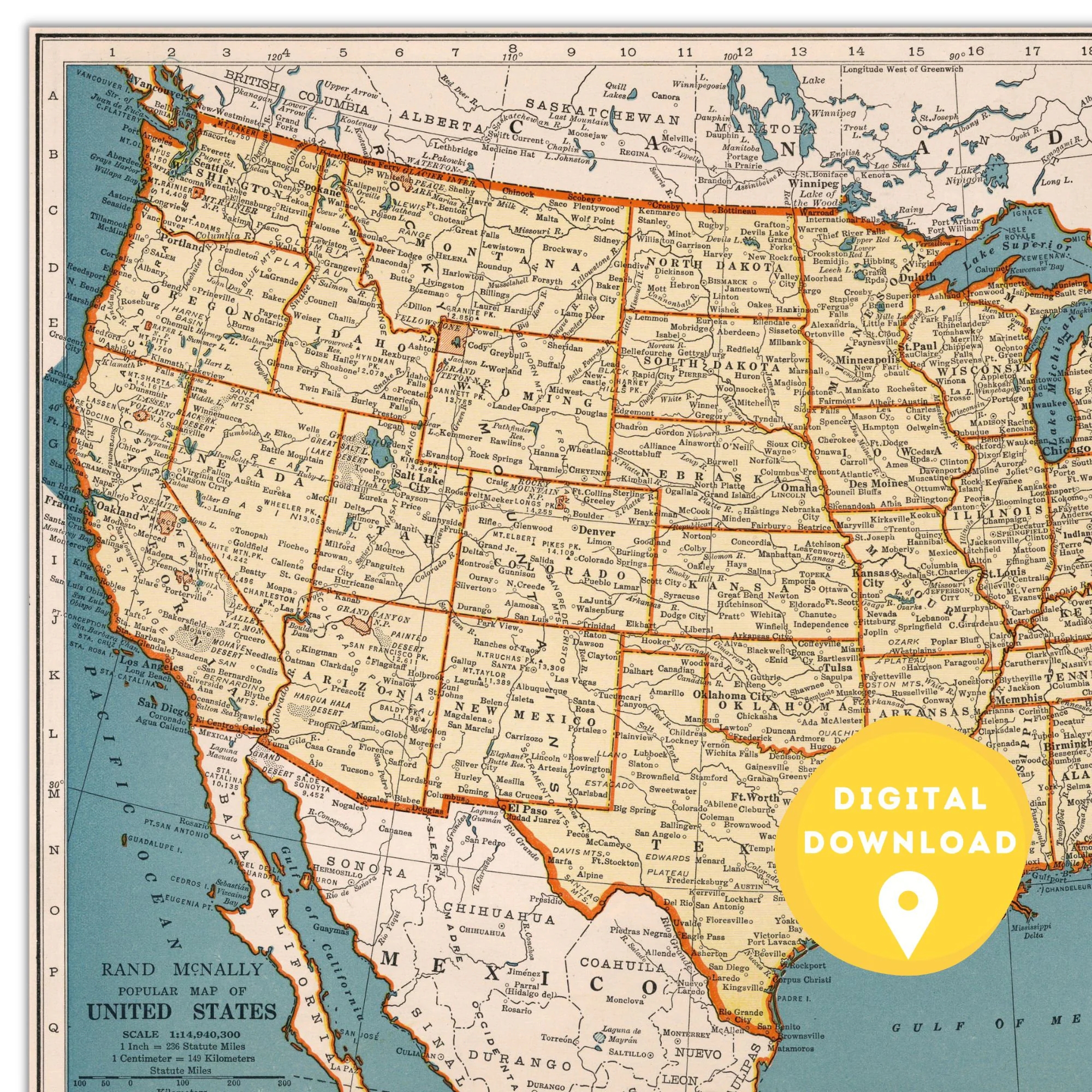 Map Of US Printable Usa Map Us Map Poster Usa Map Us Wall Art Poster Us Vintage Map Us School Map Us Old Map Map Of United States Etsy