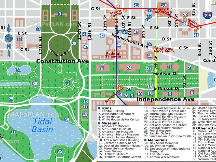 Map Of Washington Dc Mall And Museums Map Of Washington Dc Mall And Museums District Of Columbia USA