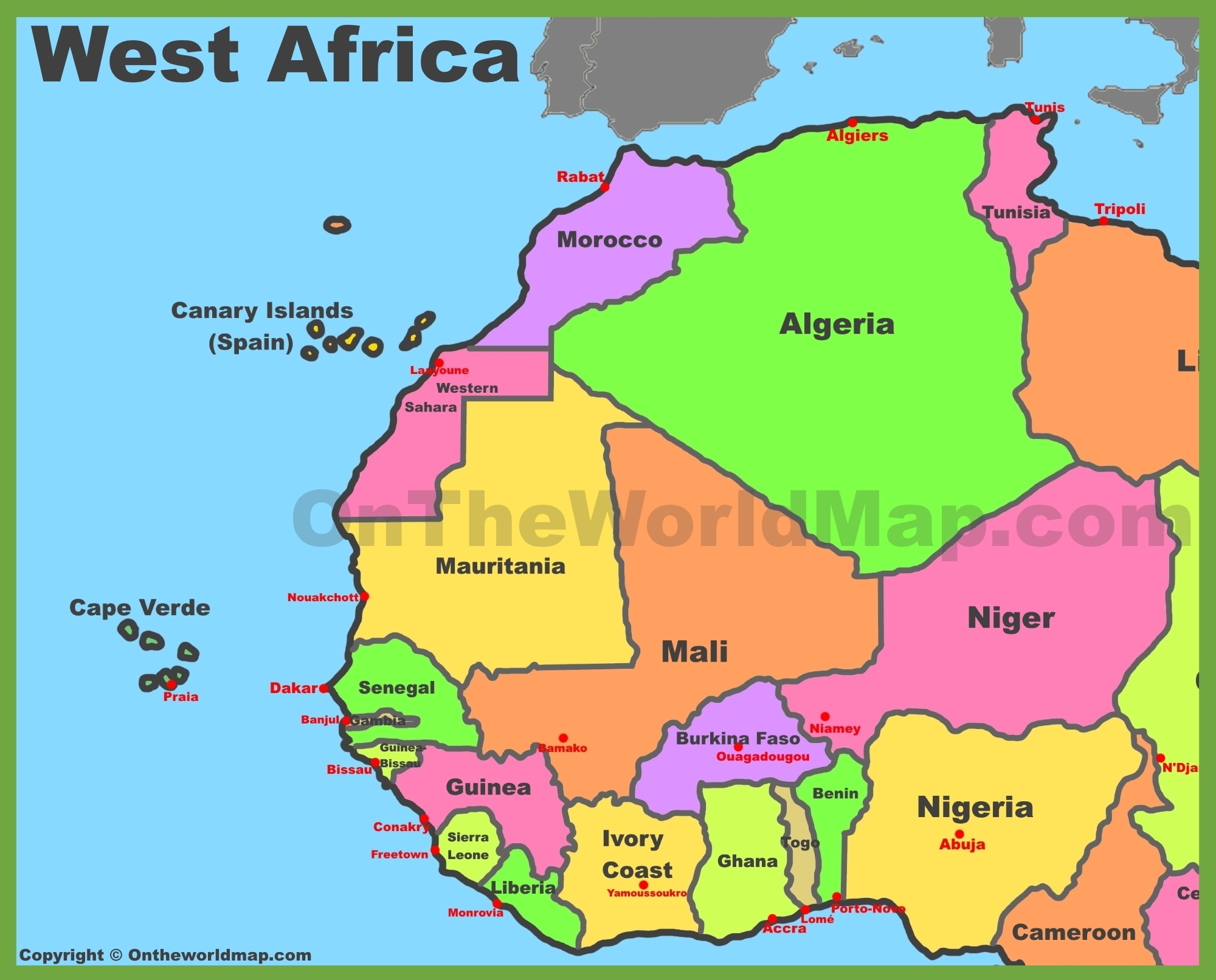 Map Of Western Africa West Africa Ontheworldmap Map Of Western Africa West Africa Ontheworldmap