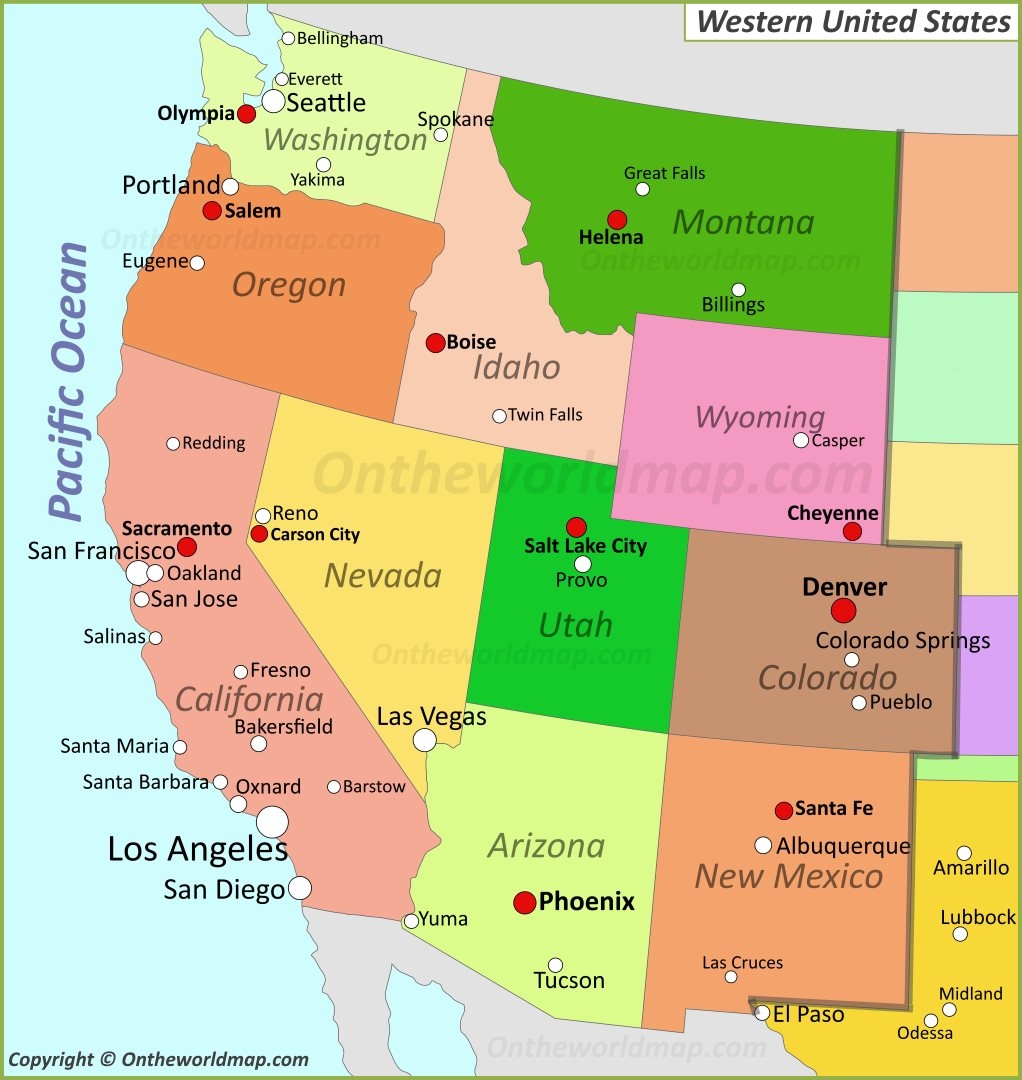 Printable Map West Usa
