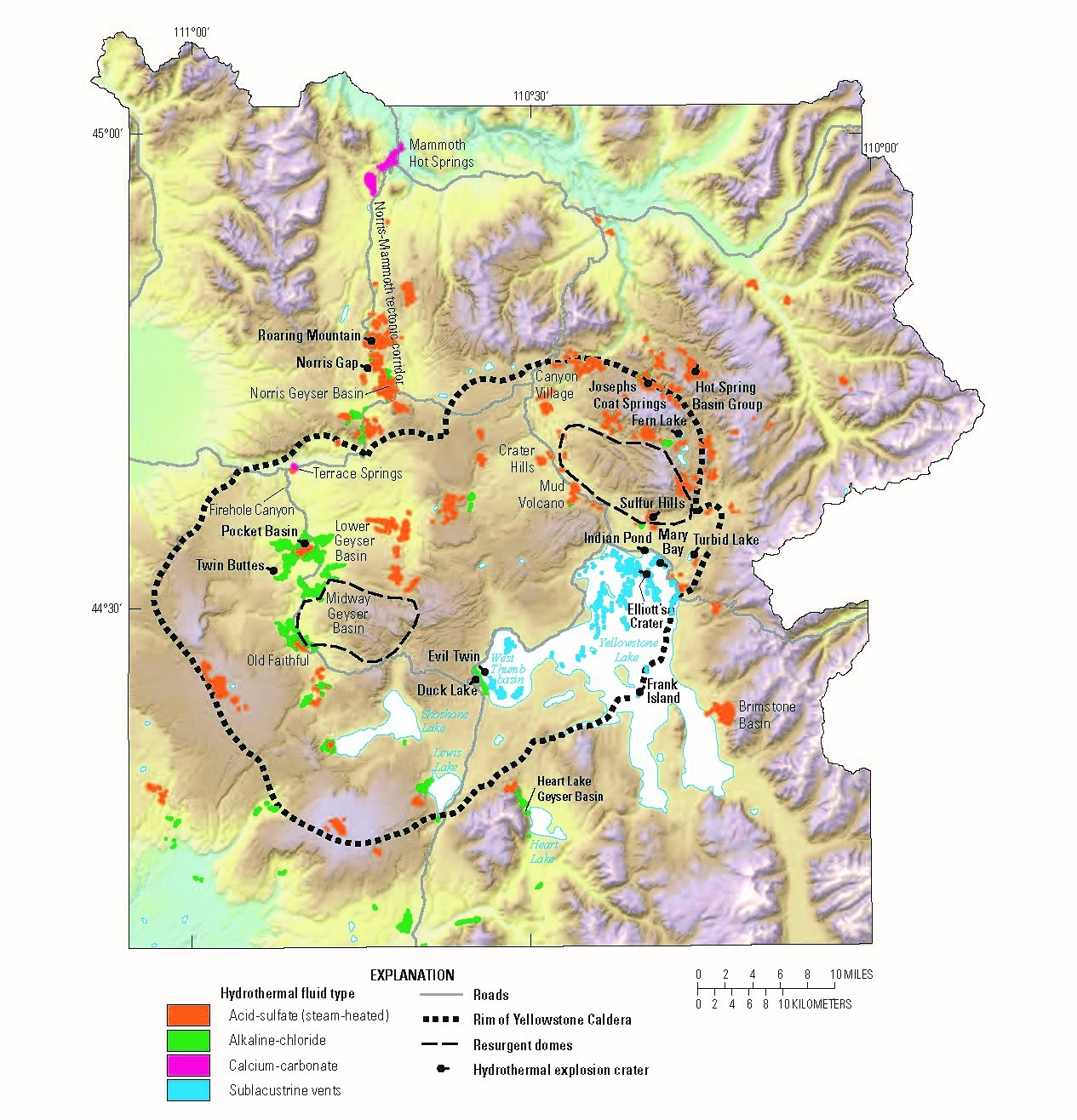 Map Of Yellowstone National Park Showing Locations Of Thermal Worksheets Library