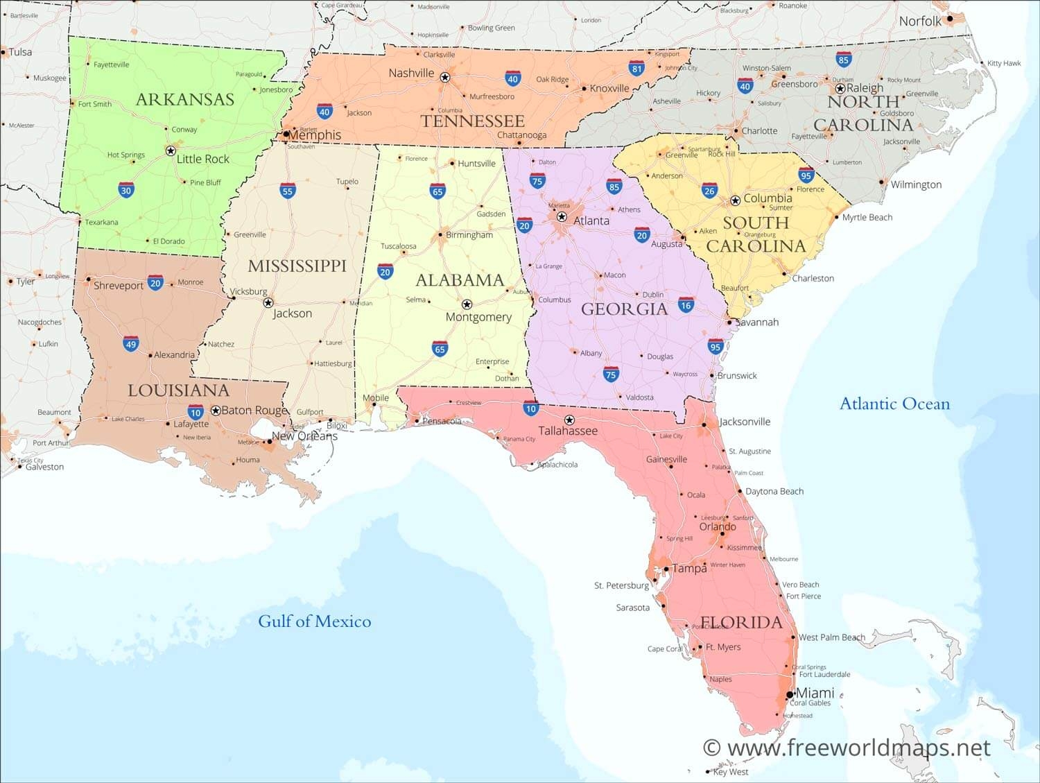 Southeast States Printable Map For Kids