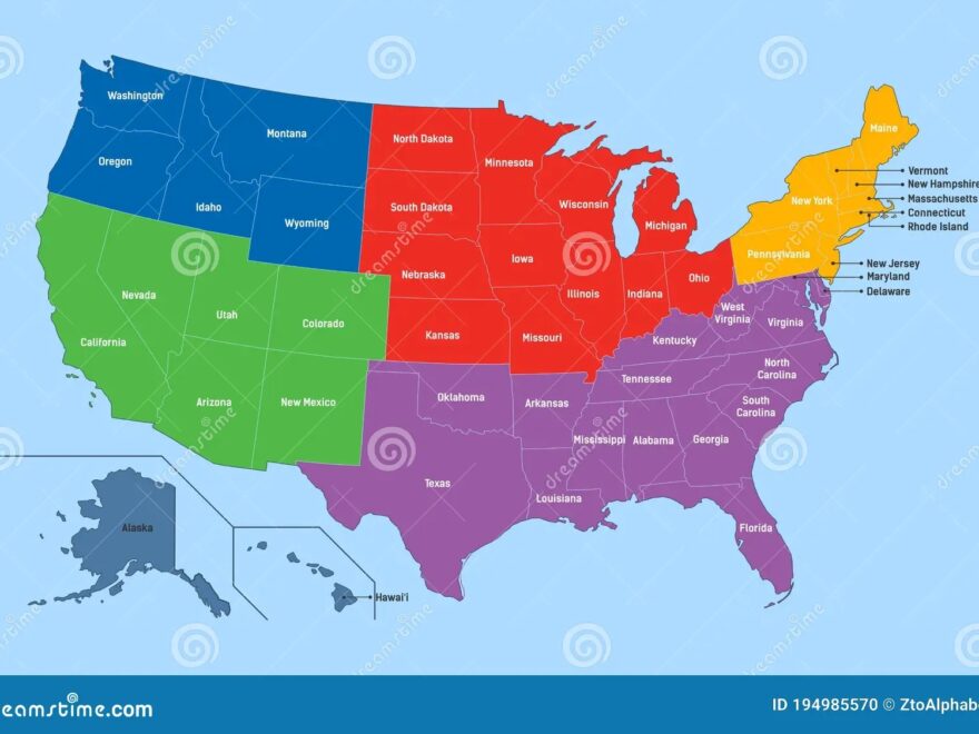 Map United States America Regions Maps Usa Stock Vector Illustration Of Education Border 194985570