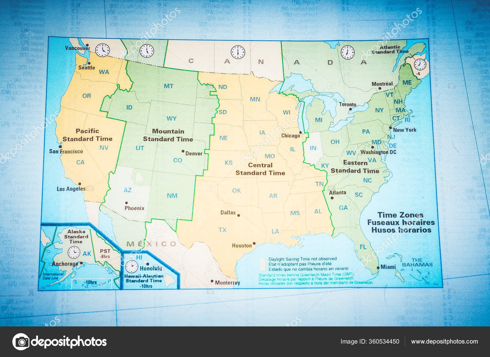 Map Usa Time Zone Background Stock Photo Aallm 360534450