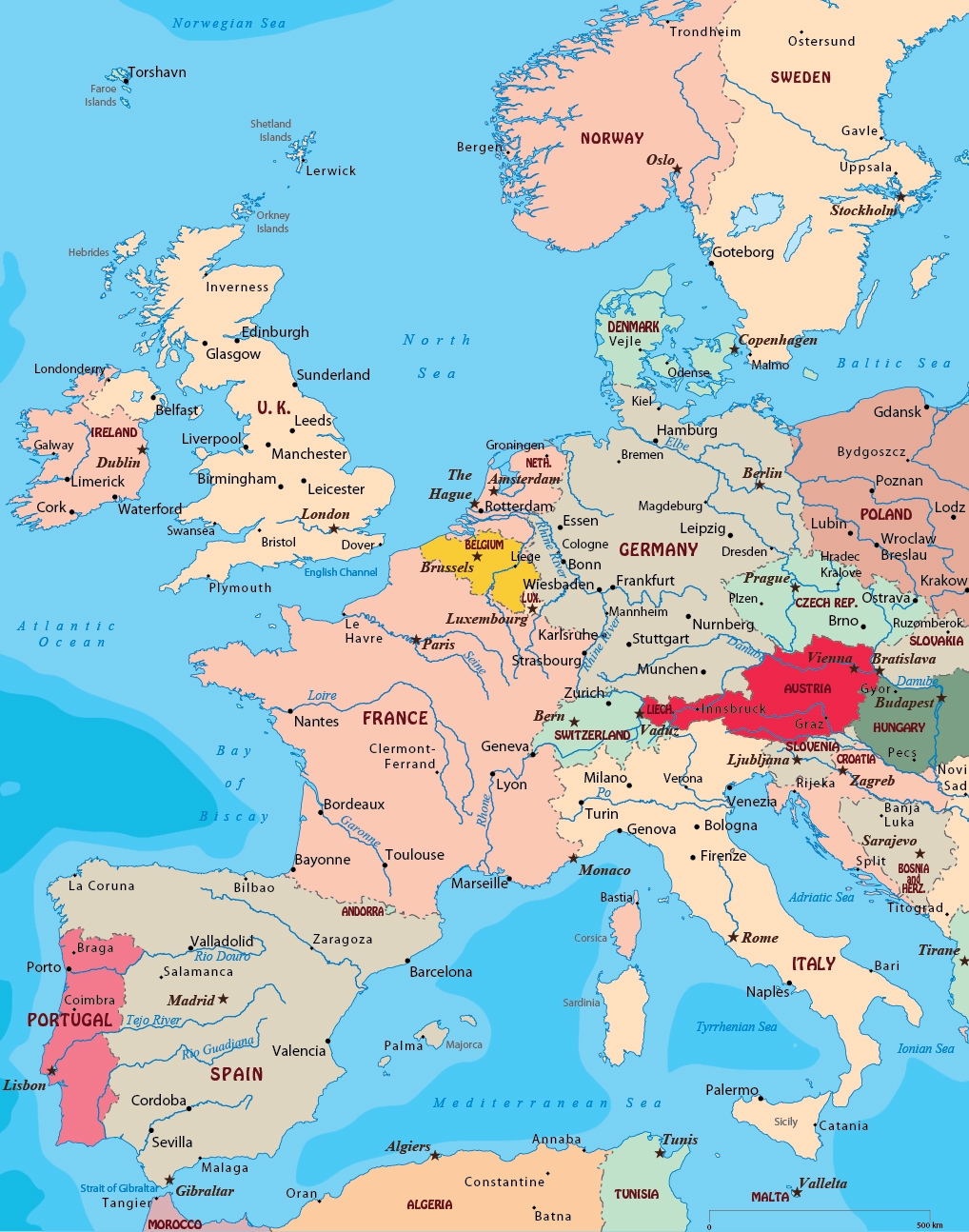Printable Detailed Map Of Europe
