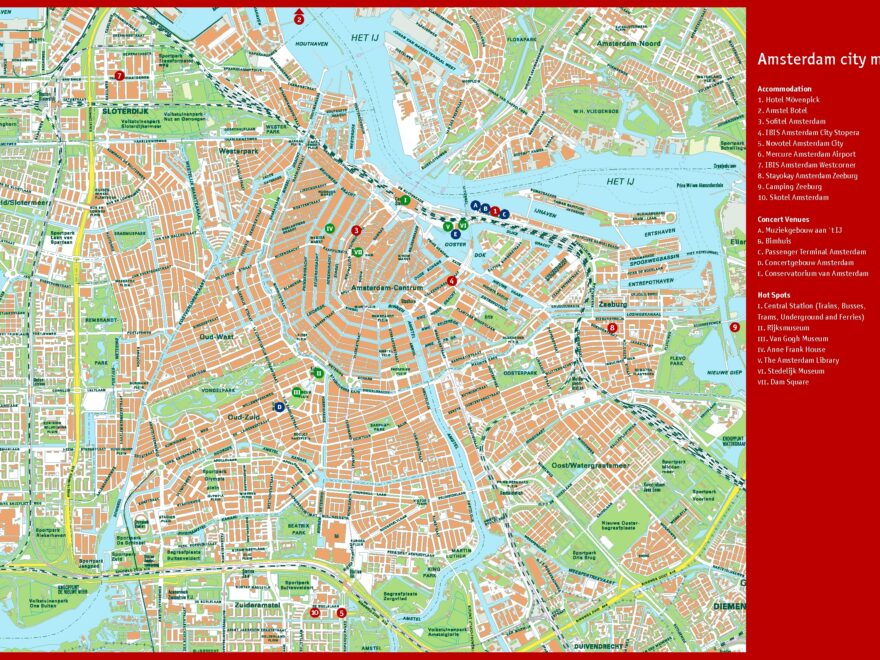 Maps Of Amsterdam Detailed Map Of Amsterdam In English Maps Of Amsterdam Netherlands Tourist Map Of Amsterdam City Amsterdam Roads Map Maps Of Public Transport And Other Maps Of Amsterdam