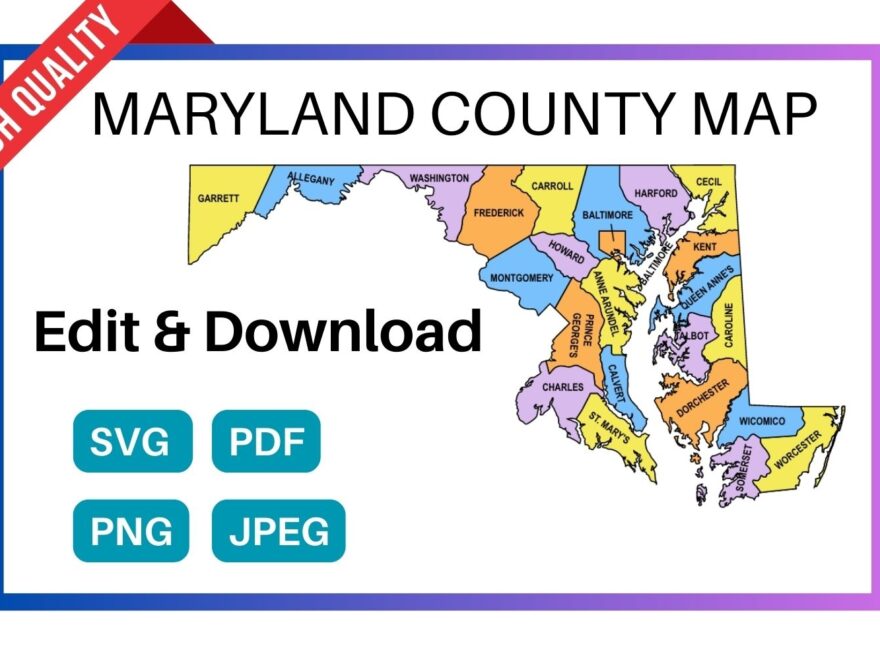 Maryland County Map Editable Printable State County Maps