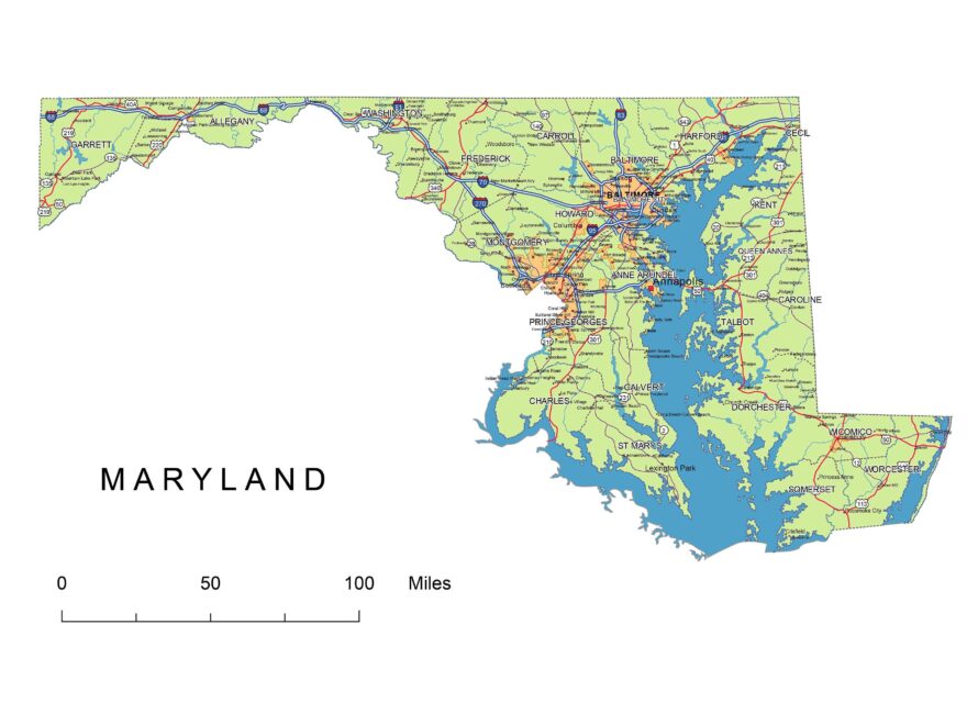 Maryland State Vector Road Map Printable Vector Maps