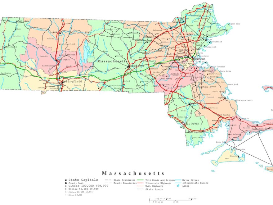 Massachusetts Printable Map