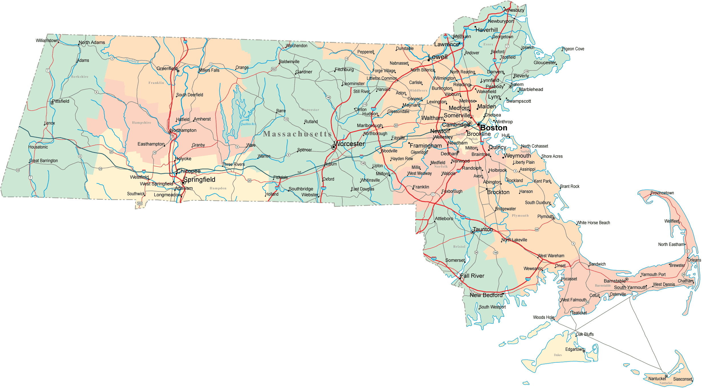 Free Printable Map Of Central Massachusetts Area