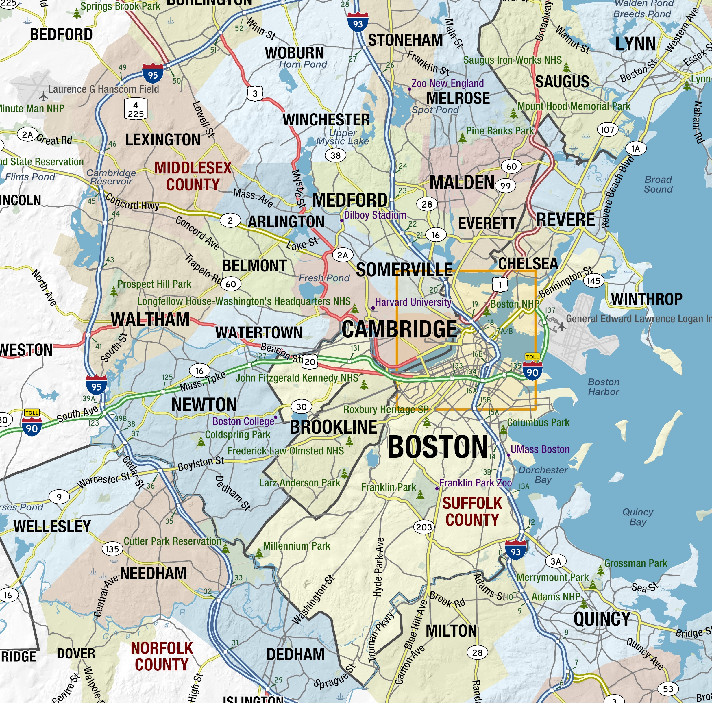 Large Printable Map Of Massachusetts
