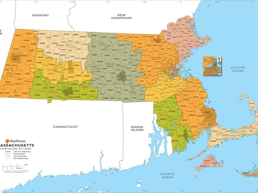 Massachusetts ZIP Code Map With Counties Extra Large Stanfords
