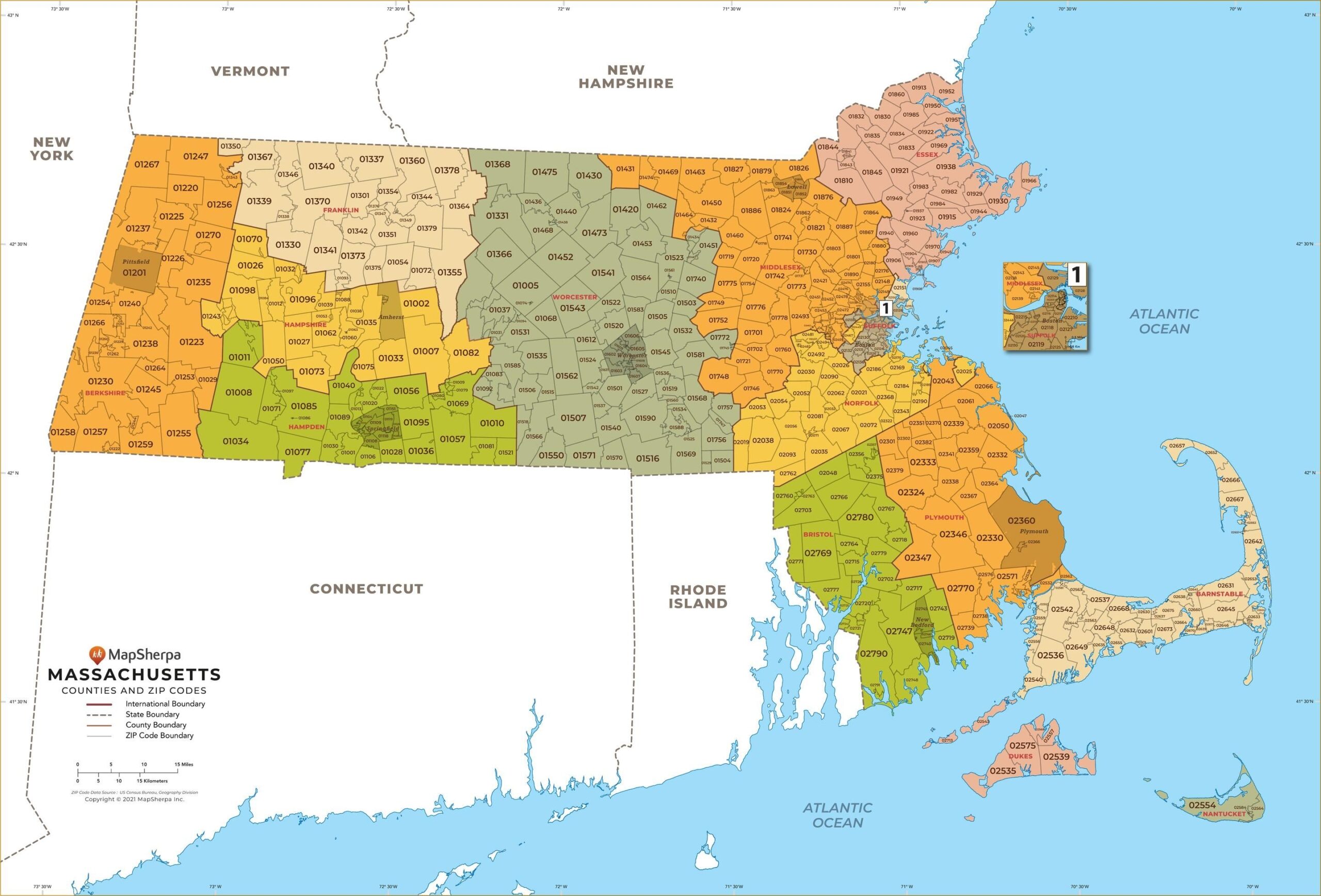 Massachusetts ZIP Code Map With Counties Extra Large Stanfords
