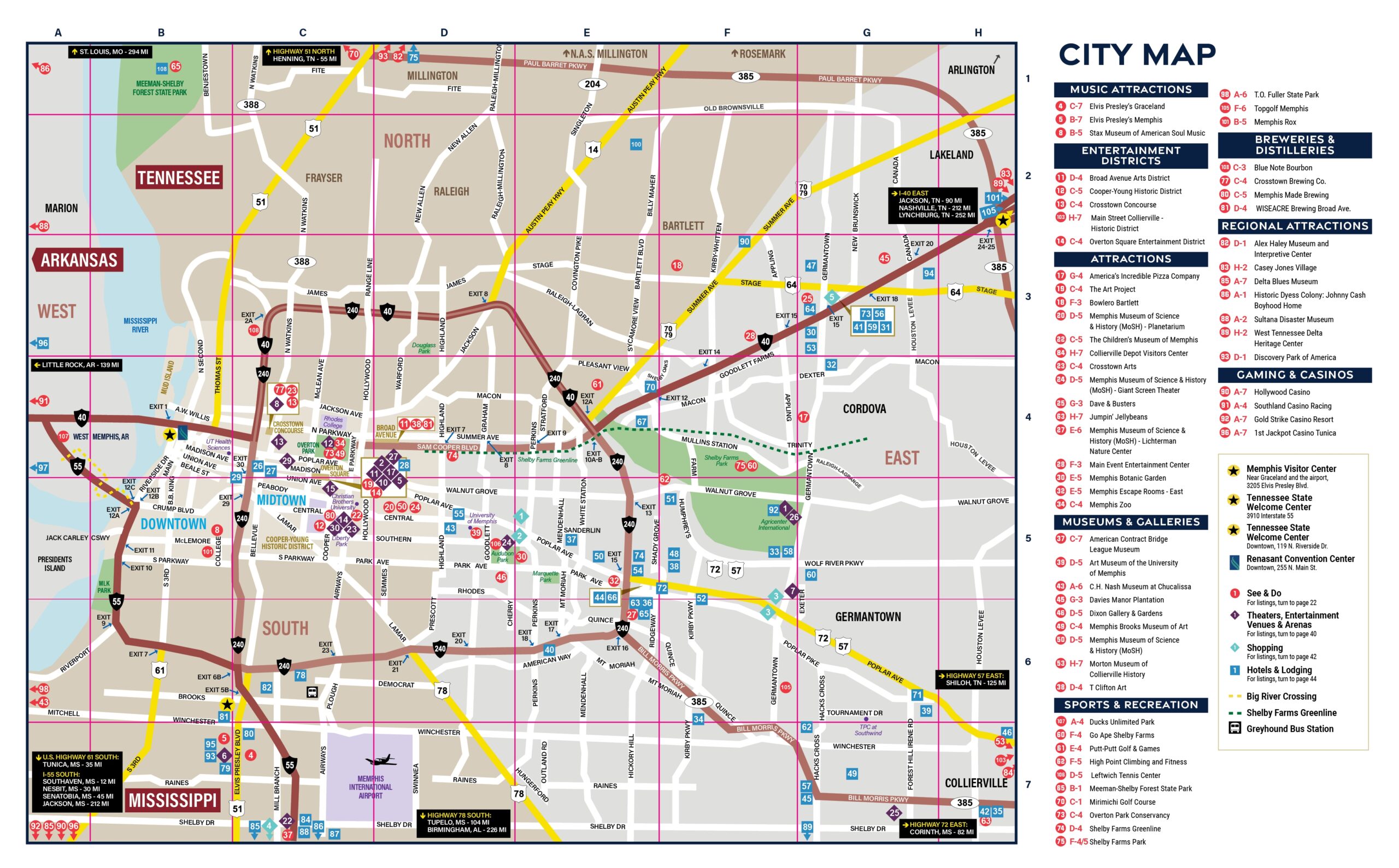 Large Printable Map Memphis Tennessee