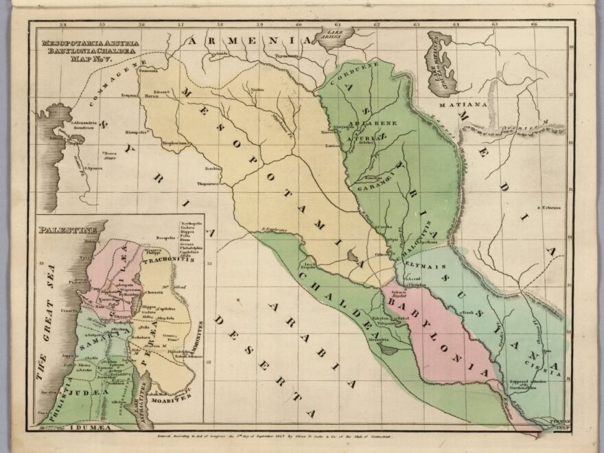 Mesopotamia Assyria Babylonia Chaldea Map No V Entered According To Act Of Congress 5th Day Of September 1827 By Oliver D Cooke Co Of The State Of Connecticut inset Map Palestine
