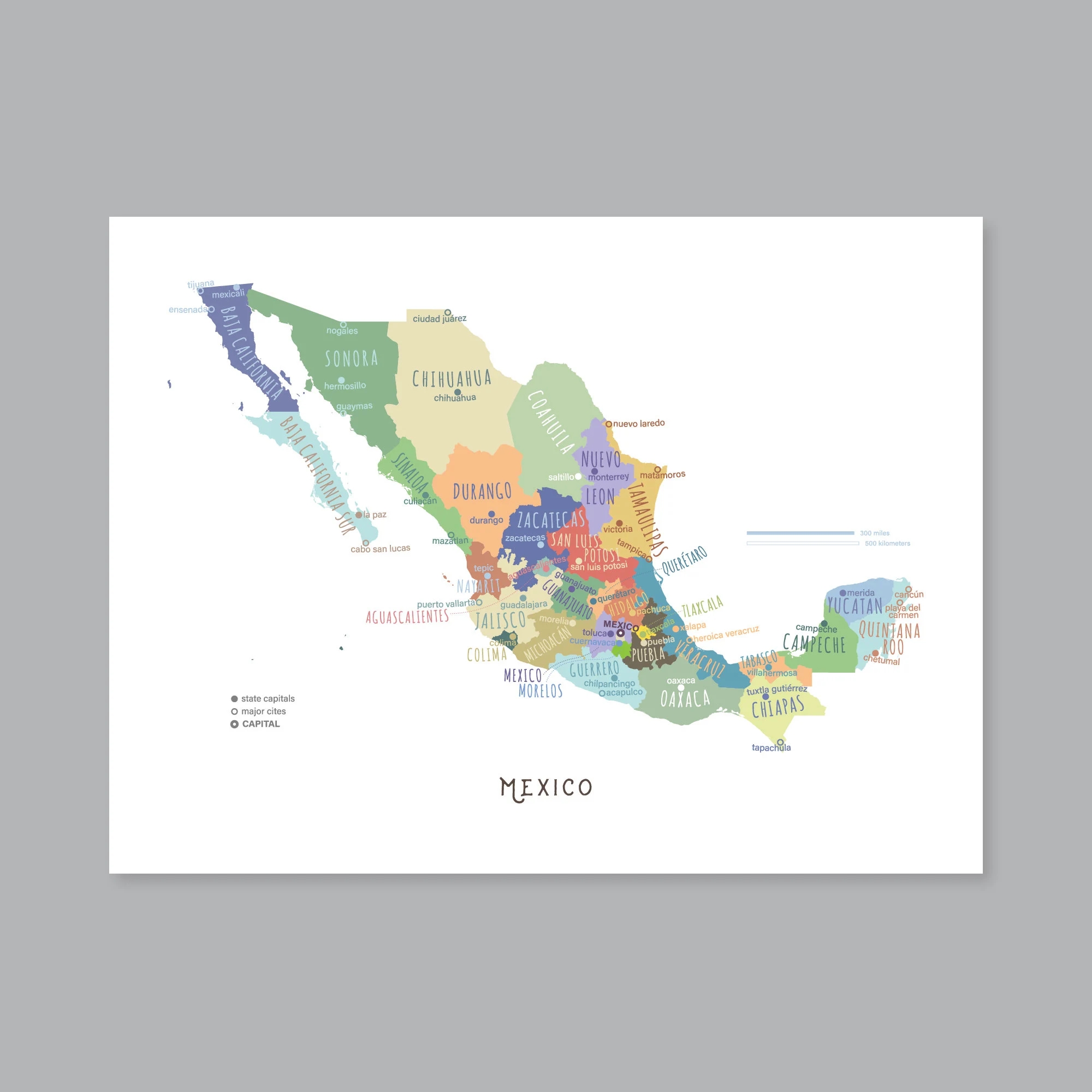 Mexico Map PRINTABLE Mexico States And Capitals Labeled Mexico Map With Capital Modern Home Decor P583 Etsy