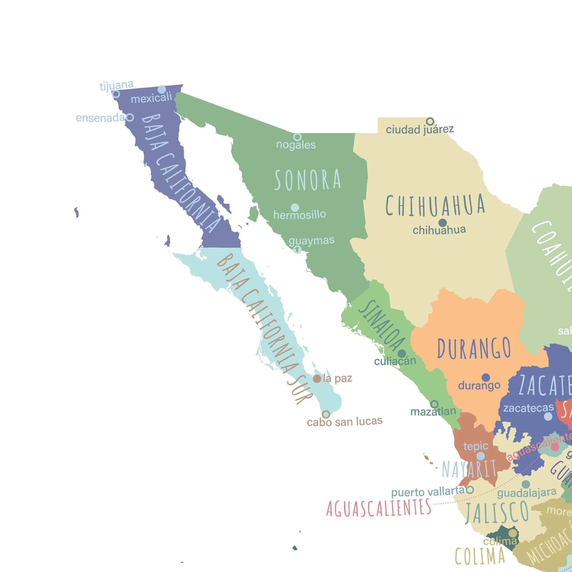 Mexico Map PRINTABLE Mexico States And Capitals Labeled Mexico Map With Capital Modern Home Decor P583 Etsy