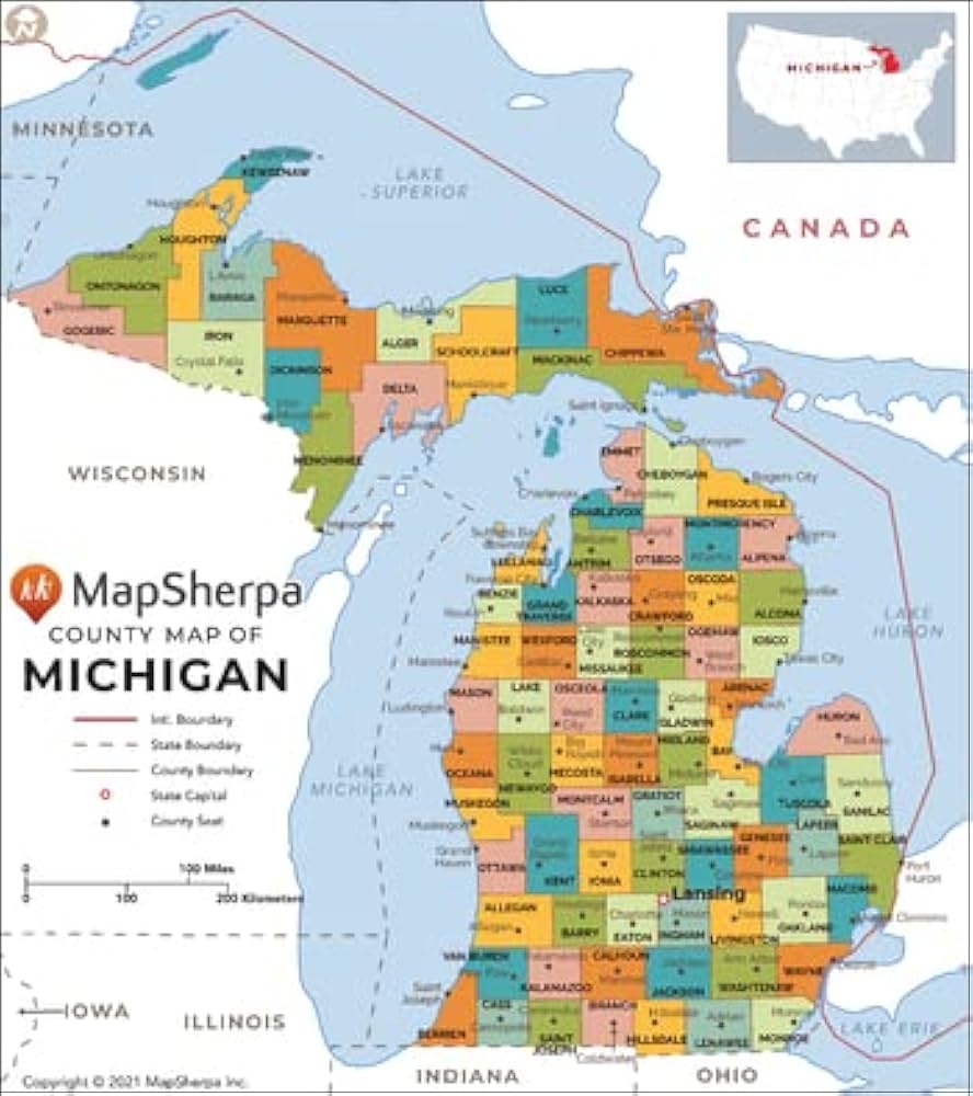 Michigan Counties Map Large 48 X 54 25 Laminated Office Products Amazon
