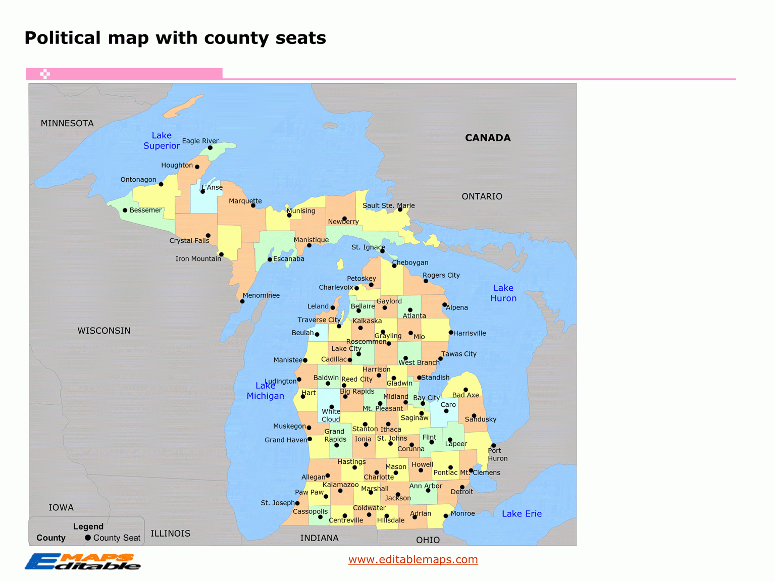 Michigan County Map Editable PowerPoint Maps