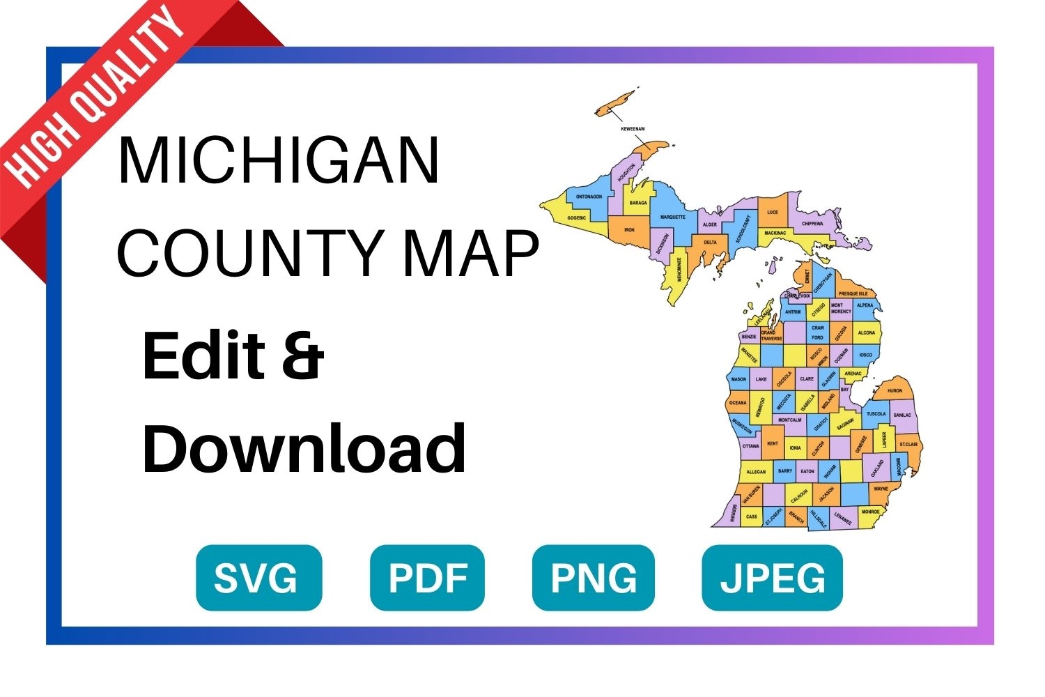 Michigan County Map Editable Printable State County Maps Worksheets Library