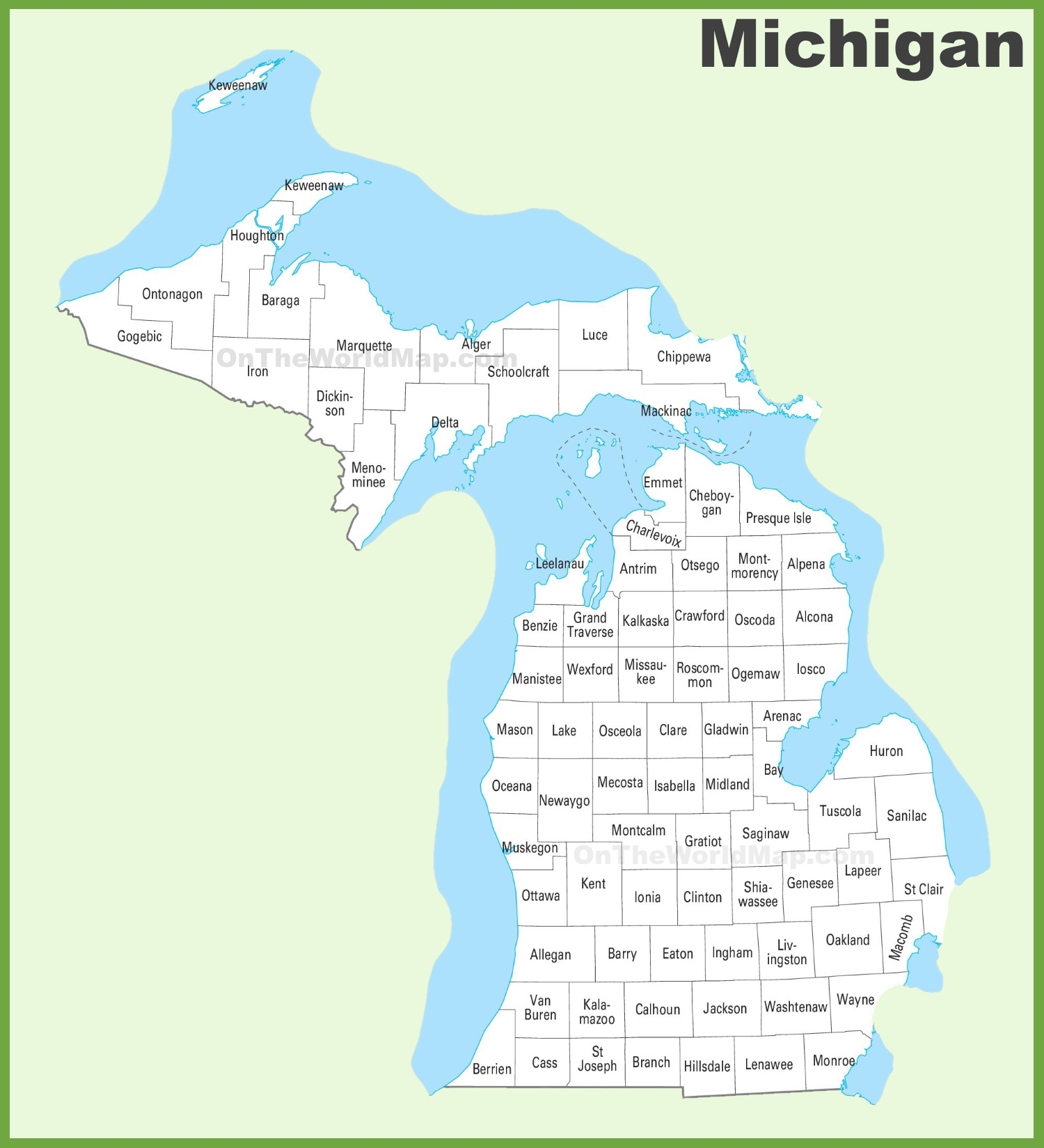 Michigan County Map Ontheworldmap
