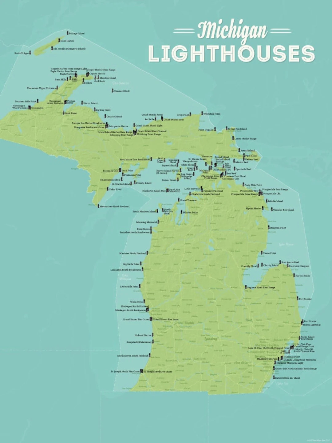 Michigan Lighthouses 18x24 Poster Etsy