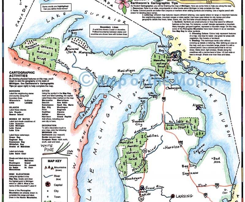 Michigan Map Blank Outline Map 16 By 20 Inches Activities Included