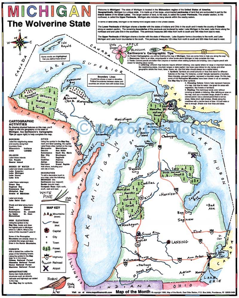 Michigan Map Blank Outline Map 16 By 20 Inches Activities Included