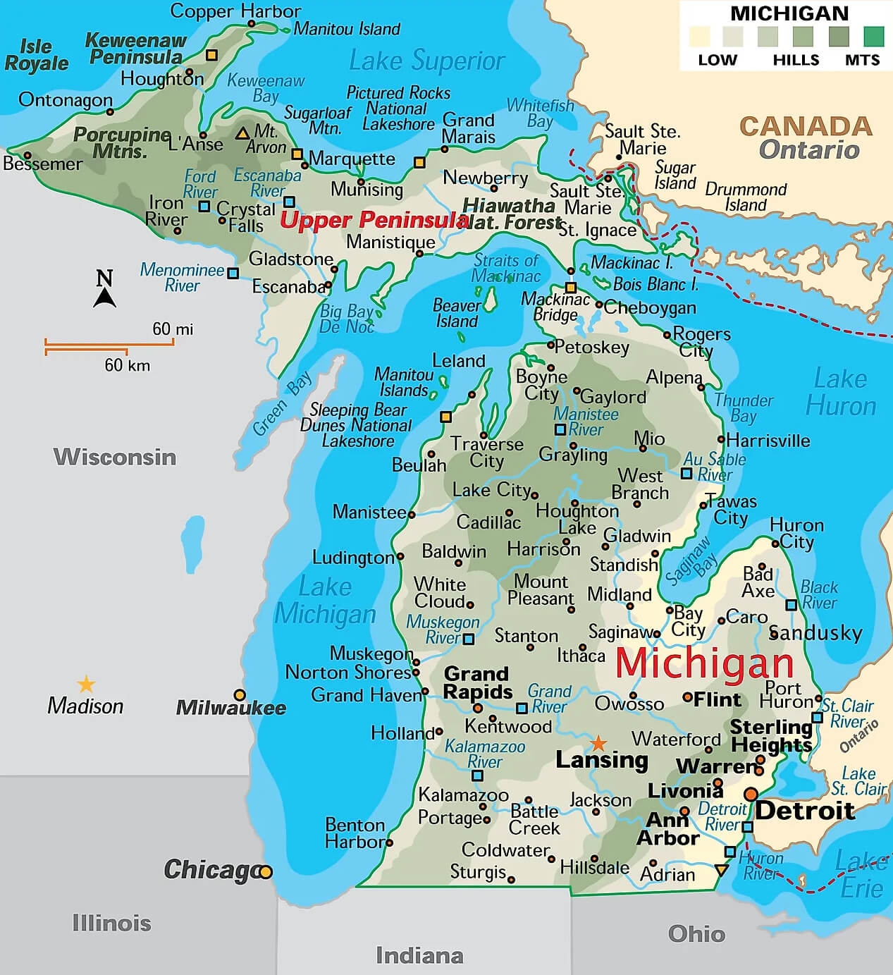 Michigan Map With Map Key Printable