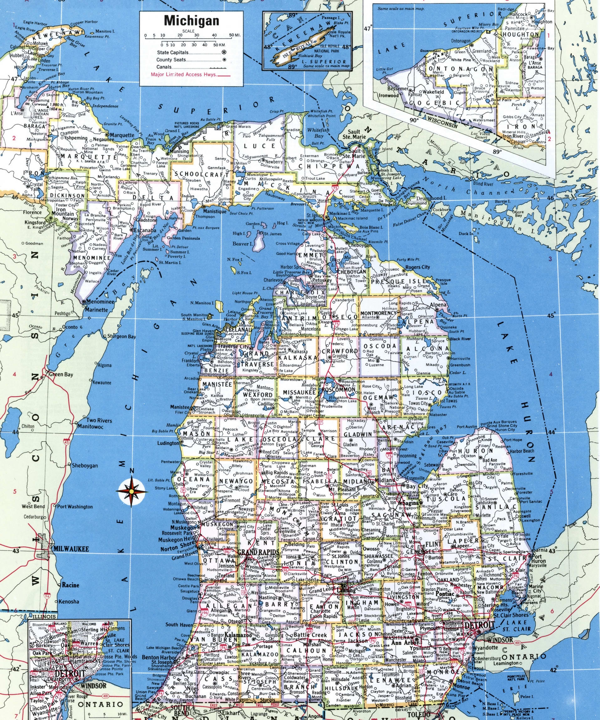 Michigan Map With Counties Free Printable Map Of Michigan Counties And Cities 