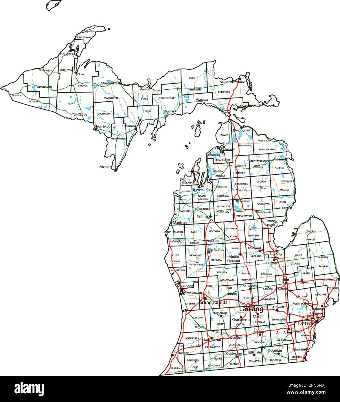 Michigan Road And Highway Map Vector Illustration Stock Vector Image Art Alamy