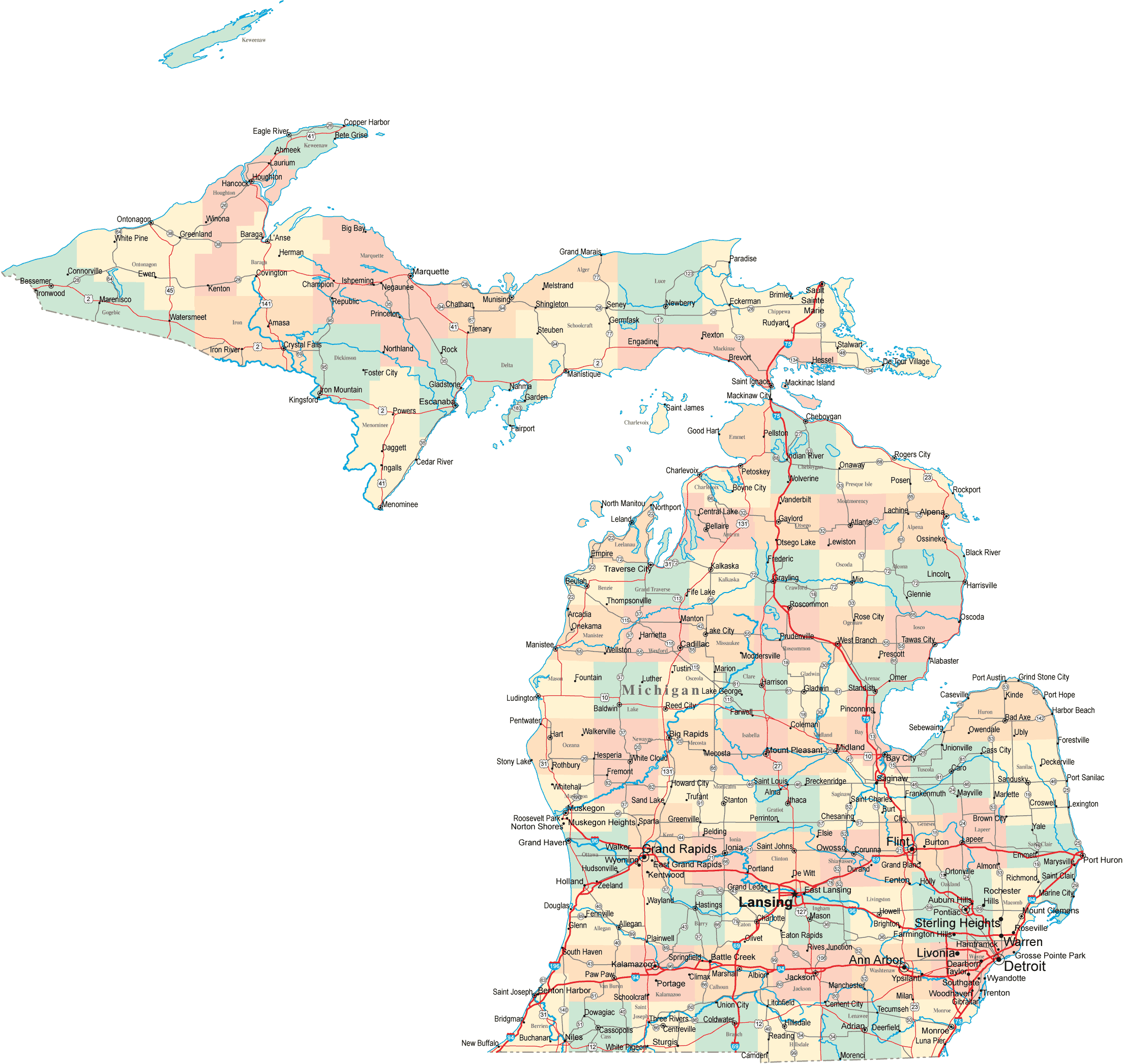 Michigan Road Map MI Road Map Michigan Highway Map