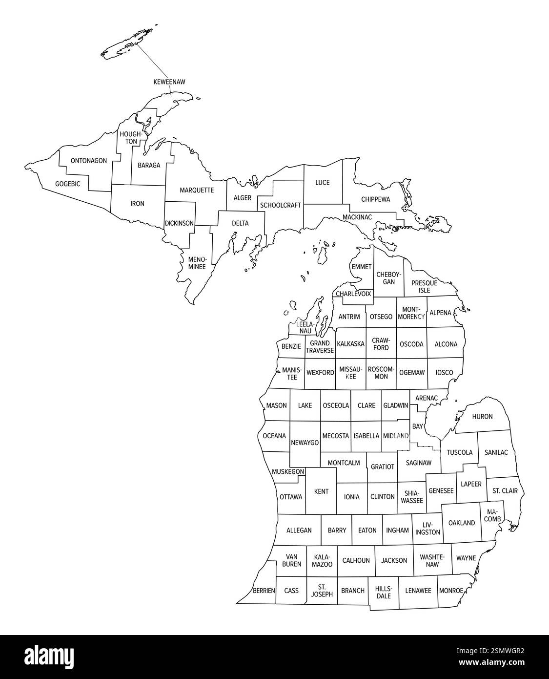 Michigan State Political Map Black And White Stock Photos Images Alamy